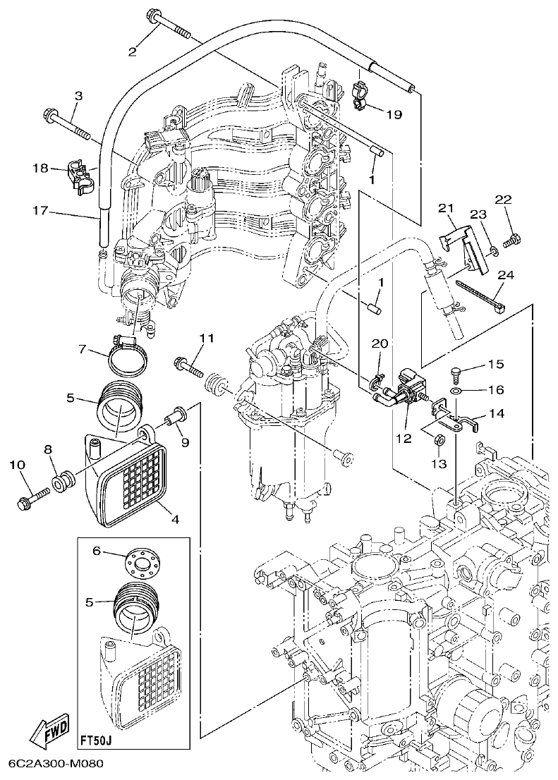 Yamaha FT50JET, FT60GET INTAKE 2 parts diagram